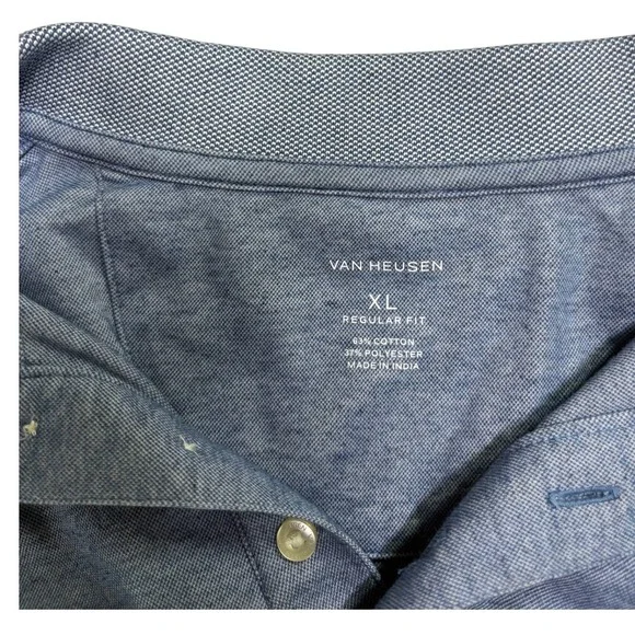 Van Heusen Mens XL Regular Fit Blue Heather Polo Shirt Short Sleeve 5077688401 - Picture 3 of 7